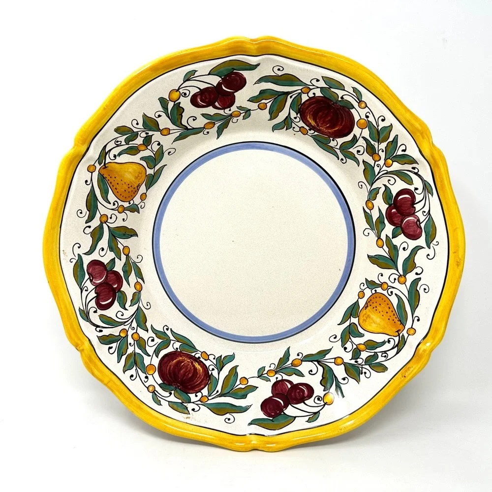 Rare Sur La Table Tuscan Fruit Pattern Lg. Serving Bowl Scalloped Rim Pretty!